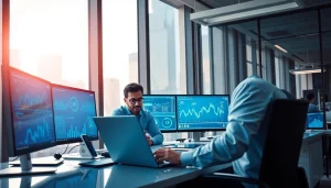 Expert analyzing data on Technology systems in a modern office setting.