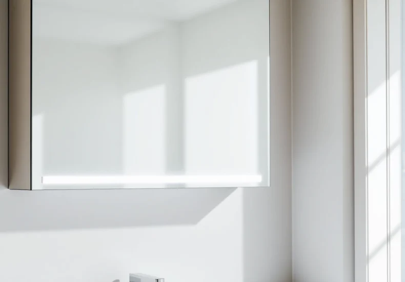 Spiegelschrank led mit modernem Design und eleganter Beleuchtung im Badezimmer präsentieren