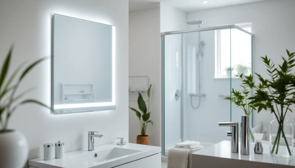 Aménagez votre salle de bain avec sirhona France, miroir LED élégant et cabine de douche moderne.