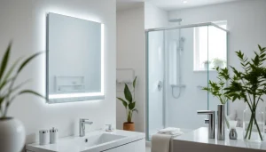 Aménagez votre salle de bain avec sirhona France, miroir LED élégant et cabine de douche moderne.