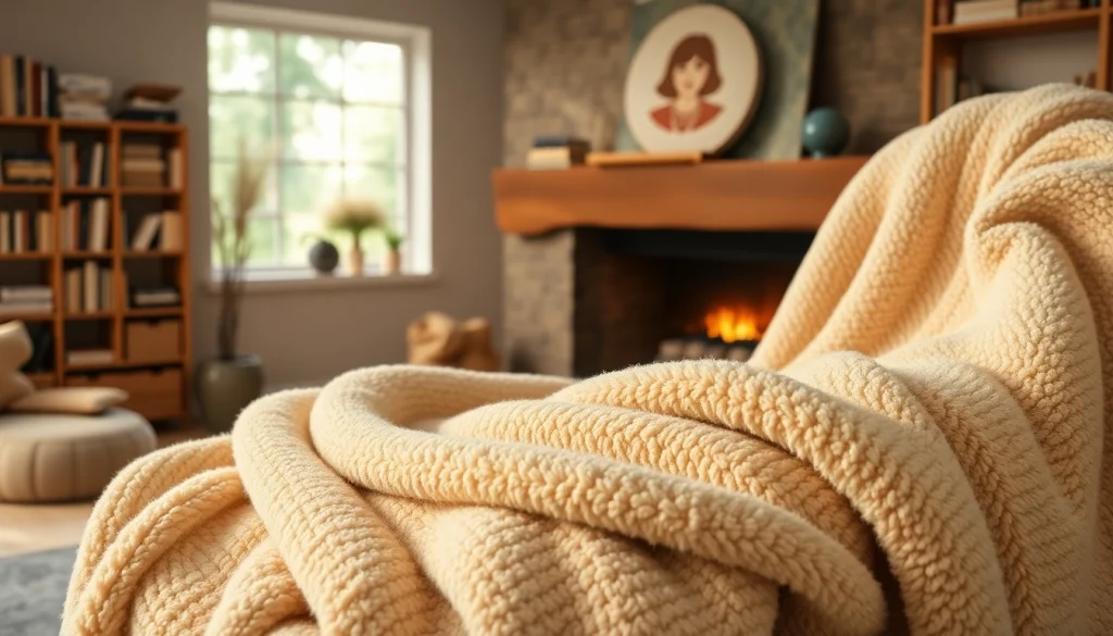 Fleece deken over een moderne stoel in een gezellige woonkamer, warm en uitnodigend.