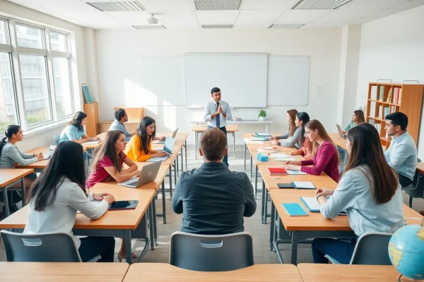 Students actively participating in an Education class, showcasing teamwork and collaboration.