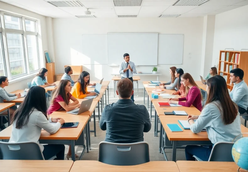 Students actively participating in an Education class, showcasing teamwork and collaboration.