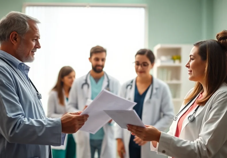 Healthcare professionals collaborating on Health improvement in an inviting office environment.