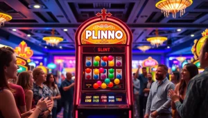 Menangkan permainan plinko slot saat bola jatuh di mesin slot yang berwarna-warni.