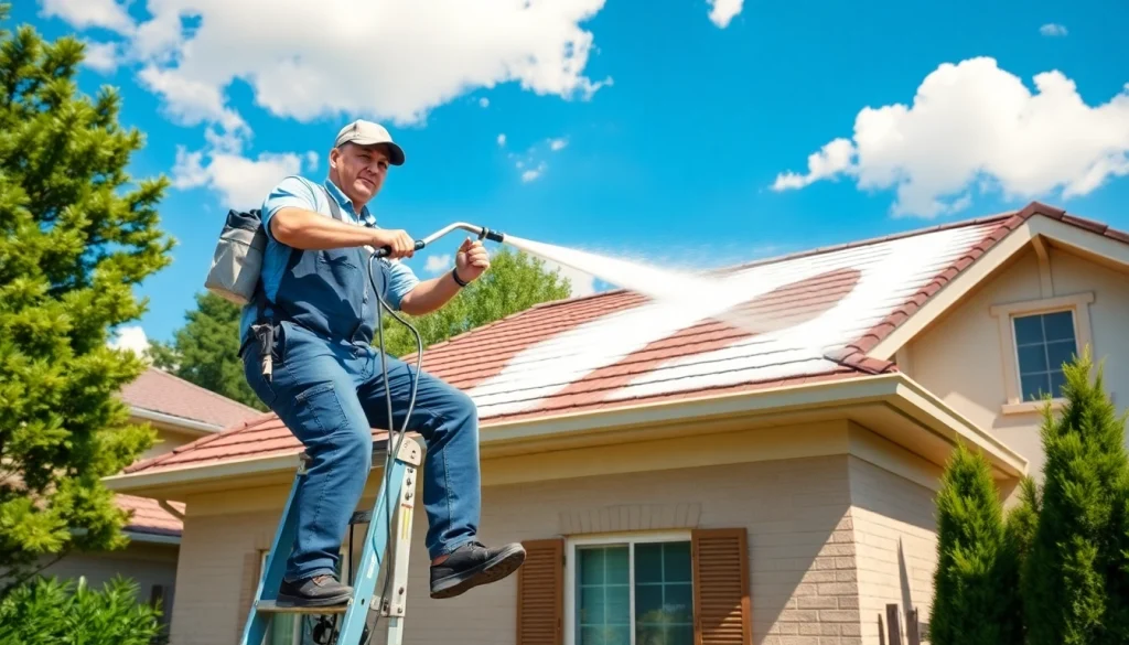 Professional roof cleaning in progress, showcasing expert techniques for effective grime removal.