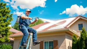 Professional roof cleaning in progress, showcasing expert techniques for effective grime removal.
