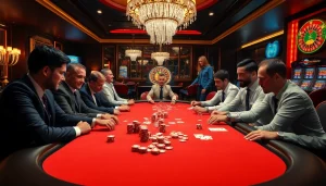 S8 casino players enjoying a high-stakes poker game at an elegant table.