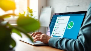 Engaging display of WhatsApp Business CRM on a laptop in a modern office, showcasing effective communication.