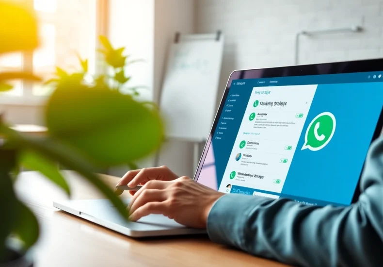 Engaging display of WhatsApp Business CRM on a laptop in a modern office, showcasing effective communication.