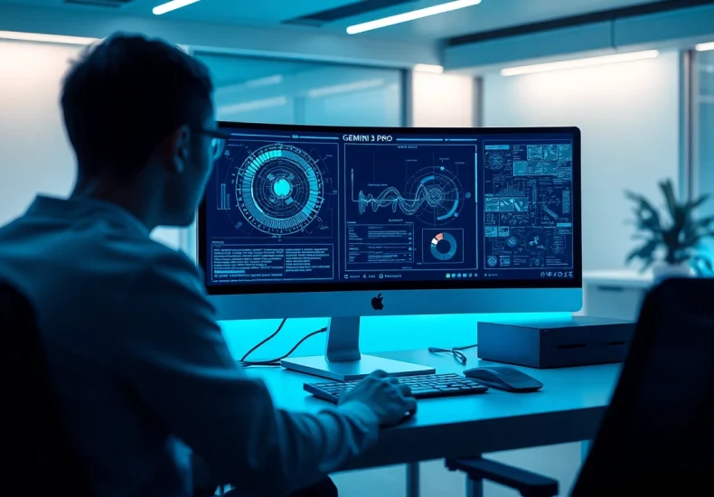 Experience the advanced capabilities of Gemini 3 Pro with a futuristic workspace showcasing innovation and technology.