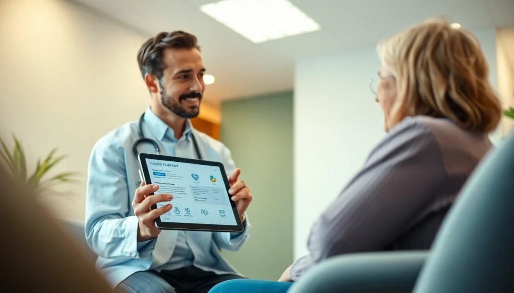 Advanced health plan consultation between a healthcare professional and a patient in a modern clinic.