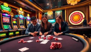 Betting strategy in action at https://www.ph22255.com/ poker table with vibrant casino atmosphere.