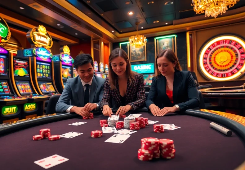 Betting strategy in action at https://www.ph22255.com/ poker table with vibrant casino atmosphere.