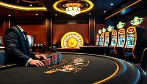 Experience the excitement of 23win's online casino with professional dealers and vibrant gambling action.