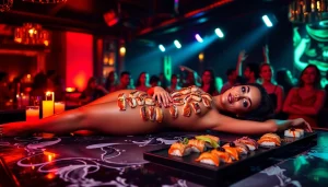 Experience body sushi at Club Noir, St. Martin's upscale nightlife destination with vibrant ambiance.