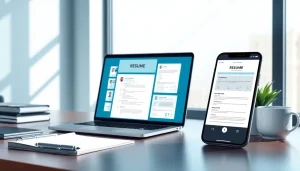 Create your standout Resume Builder with professional templates on a sleek digital workspace desk.