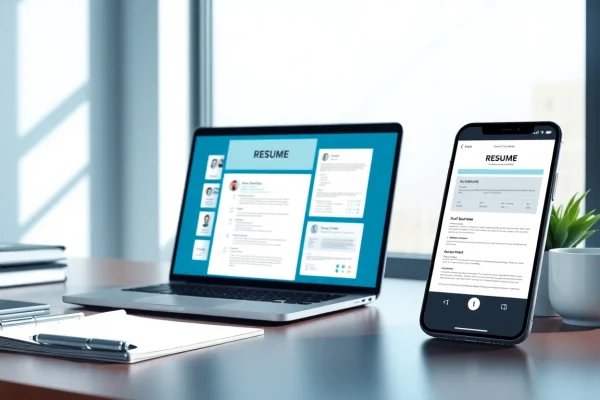 Create your standout Resume Builder with professional templates on a sleek digital workspace desk.