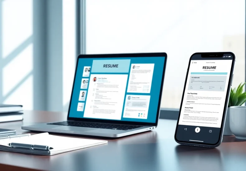 Create your standout Resume Builder with professional templates on a sleek digital workspace desk.