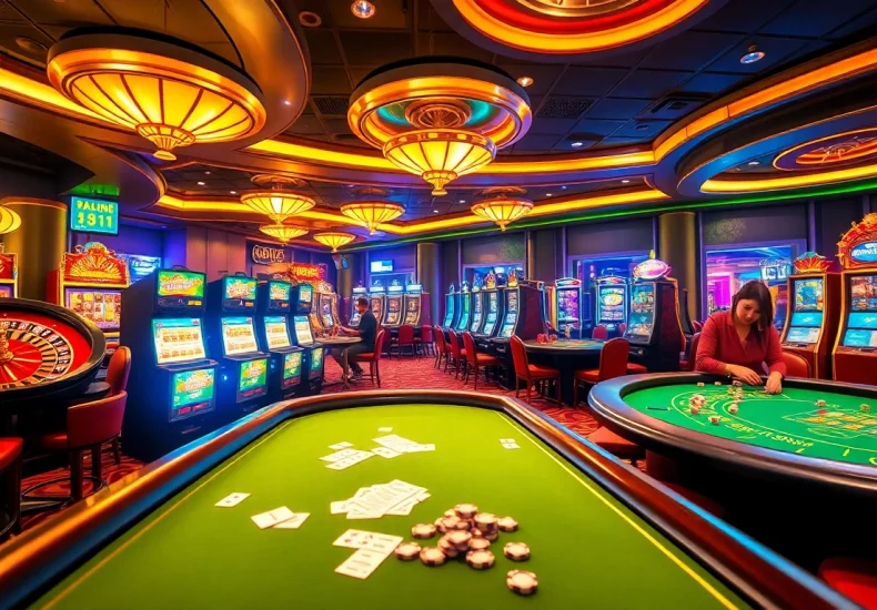 Experience exciting gaming action at https://78win.school/ with poker tables and vibrant slot machines.