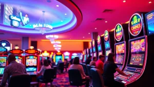 Experience the excitement of online casinos Texas with players enjoying various games in a vibrant setting.