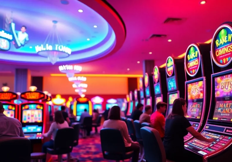 Experience the excitement of online casinos Texas with players enjoying various games in a vibrant setting.