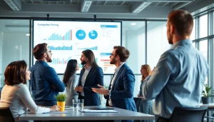 Evaluate competitor pricing trends through an office discussion with charts and graphs.