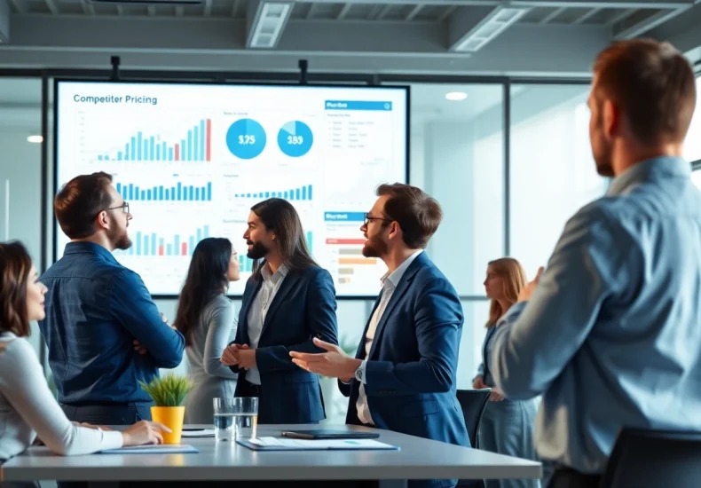 Evaluate competitor pricing trends through an office discussion with charts and graphs.