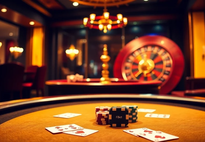 Experience the thrill of F8Bet with exciting poker action at a luxurious casino table.