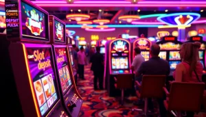 Menampilkan keseruan dengan slot deposit pulsa pada mesin permainan slot yang berwarna-warni.