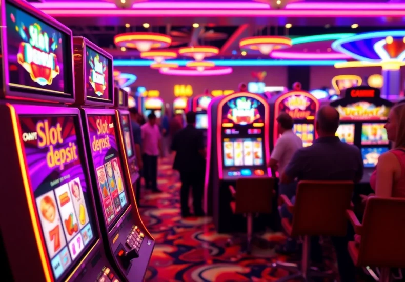 Menampilkan keseruan dengan slot deposit pulsa pada mesin permainan slot yang berwarna-warni.