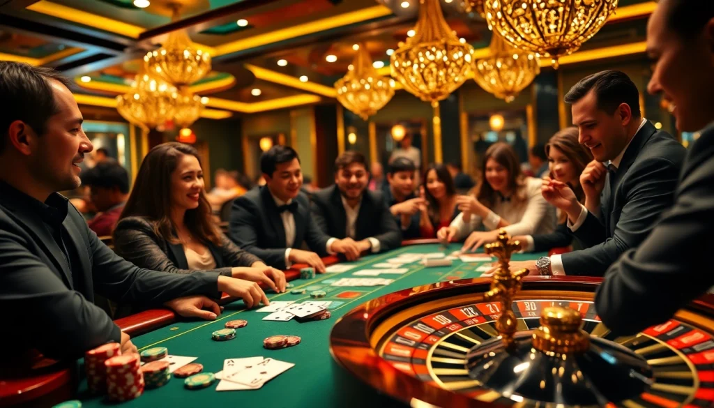 EE88 players engaging in an exciting high-stakes casino game with chips and cards.