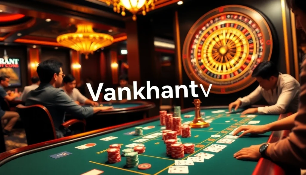 Engaging players enjoying casino games featured on Vankhanhtv in a vibrant, luxurious setting.