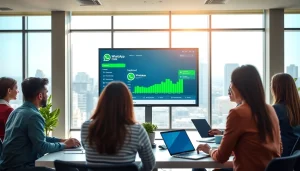 Enhance customer interaction with WhatsApp Business CRM dashboard in a modern office.