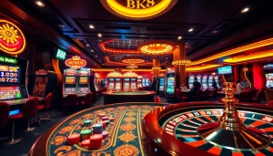 Engage in a thrilling game at BK8 with vibrant casino tables and slot machines.