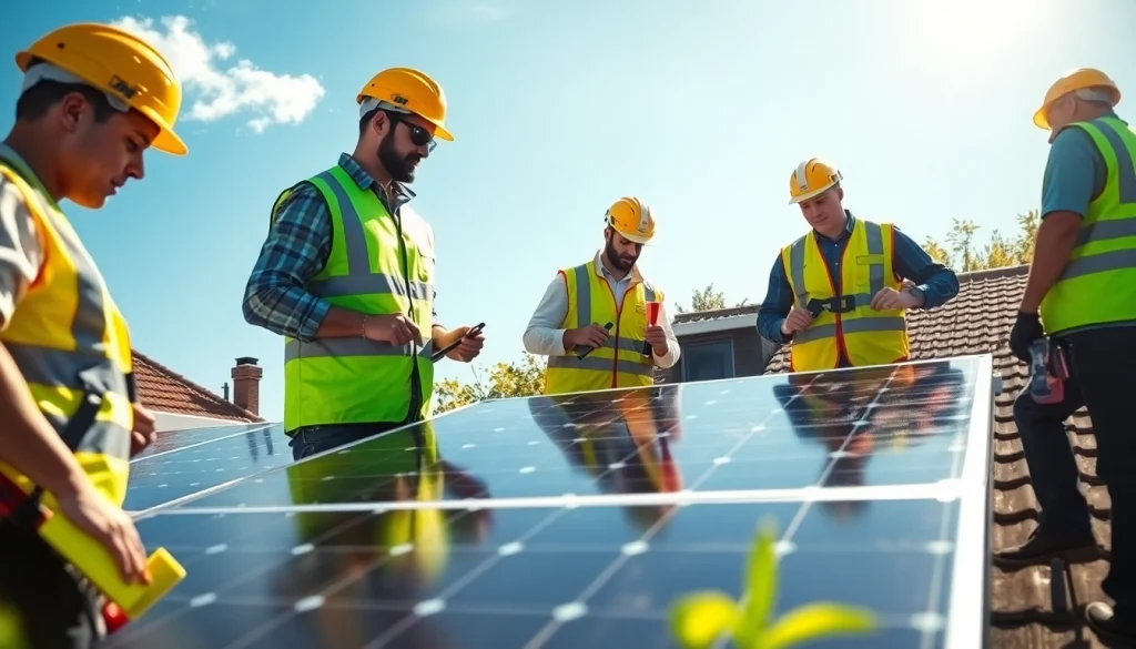 Solar Panel Installation Leicester: Skilled team installing solar panels on a sunny rooftop