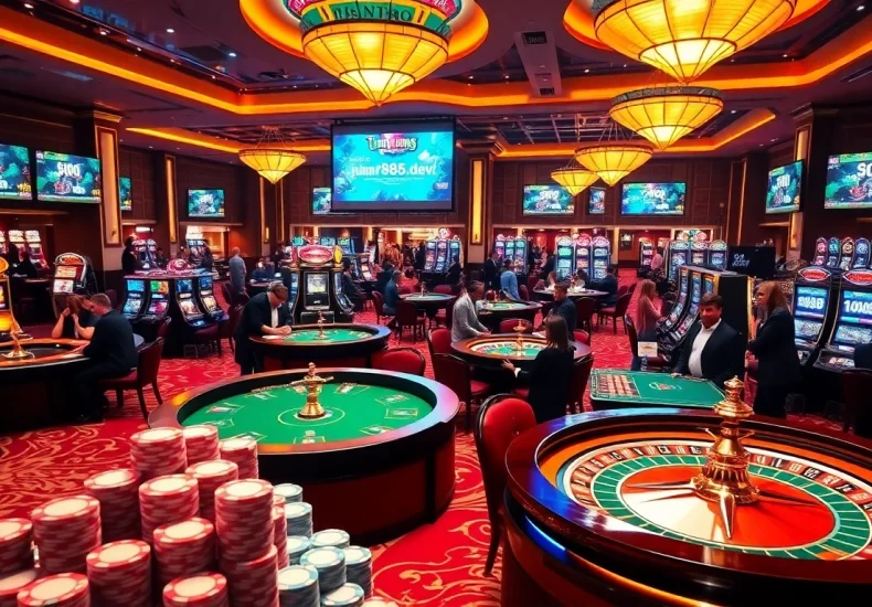 Experience the thrill of casino gaming with https://jun886.dev/ featuring roulette wheels and vibrant slot machines.