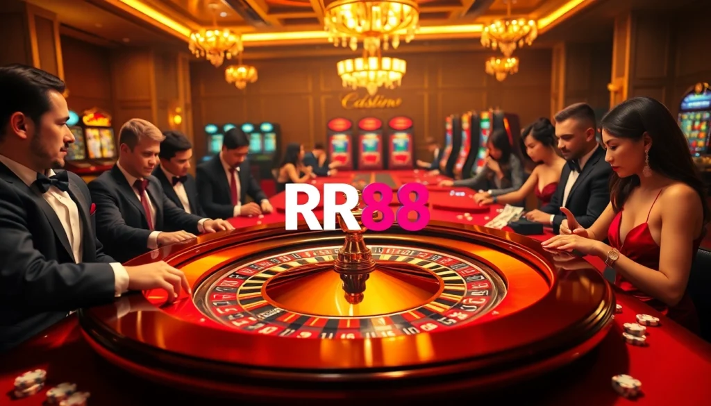 RR88 logo featured on a luxury roulette table during an exciting casino game.