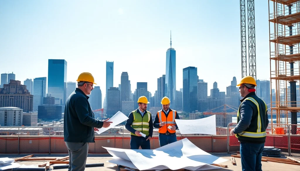 Manhattan Commercial General Contractor overseeing a vibrant construction site in the city skyline.