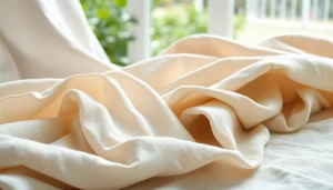 Linnen stoffen in diverse kleuren en structuren, prachtig gepresenteerd voor een stoffen selectie.