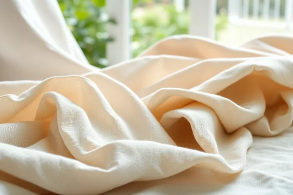 Linnen stoffen in diverse kleuren en structuren, prachtig gepresenteerd voor een stoffen selectie.