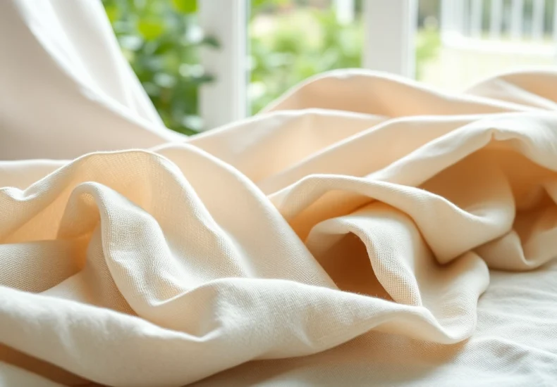 Linnen stoffen in diverse kleuren en structuren, prachtig gepresenteerd voor een stoffen selectie.