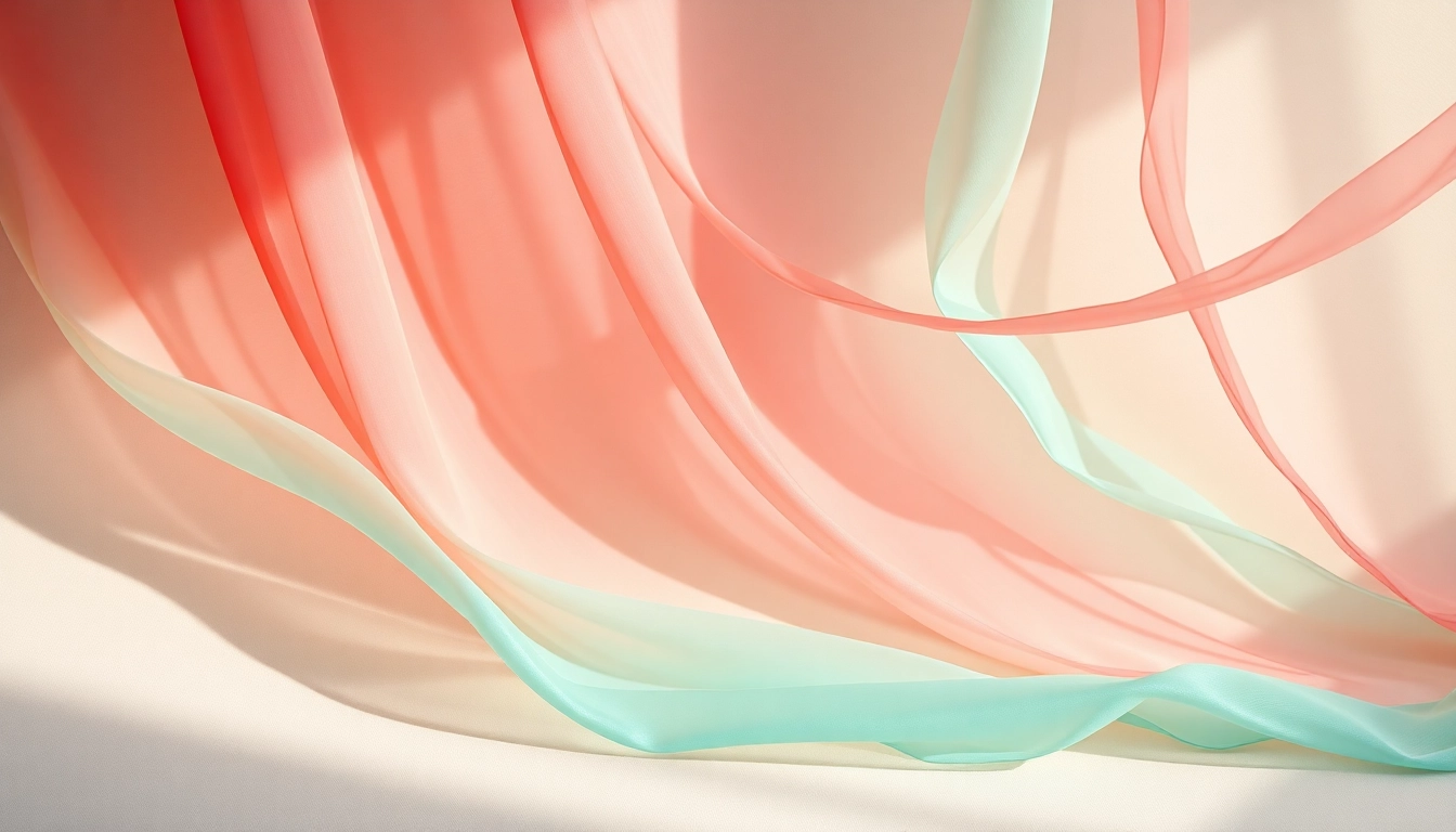 Voile stoffen met verschillende kleuren elegant gedrapeerd, benadrukt de zachte textuur.