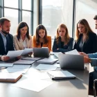 Conducting Pre and post award compliance review in a modern office with teams working together.