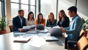 Conducting Pre and post award compliance review in a modern office with teams working together.