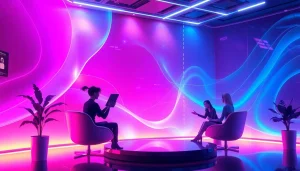 Engaging NSFW AI chat interface featuring vibrant colors and digital avatars interacting dynamically.