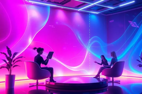 Engaging NSFW AI chat interface featuring vibrant colors and digital avatars interacting dynamically.