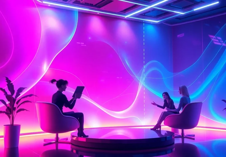 Engaging NSFW AI chat interface featuring vibrant colors and digital avatars interacting dynamically.