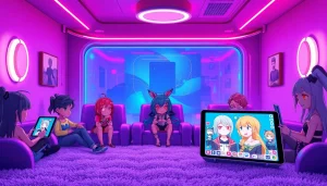 Engaging scene of diverse character AI NSFW avatars interacting in a vibrant digital chat.