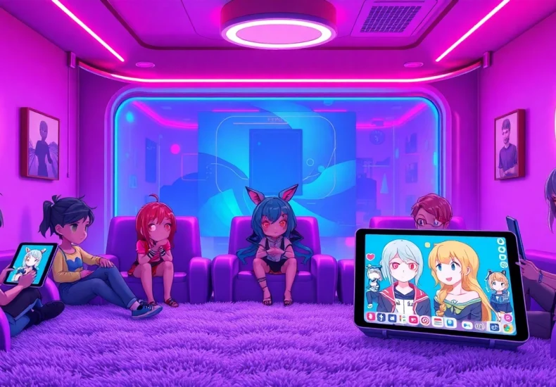 Engaging scene of diverse character AI NSFW avatars interacting in a vibrant digital chat.